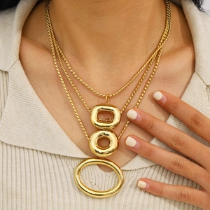 Collier Pendentif Géométrique Plaqué Or 18K Acier Inoxydable 304 Bijoux Chaîne Torsadée Minimaliste Pour Femmes