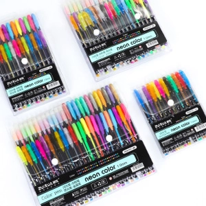 Set of 48 glitter, neon, metallic and pastel gel pens with 1.0mm tips in transparent bags