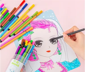 Detail of 24 colors washable watercolor pens used for coloring an anime illustration