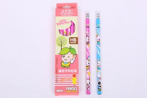 Close-up of 12-piece HB cartoon pencil set with cute bunny prints and white erasers