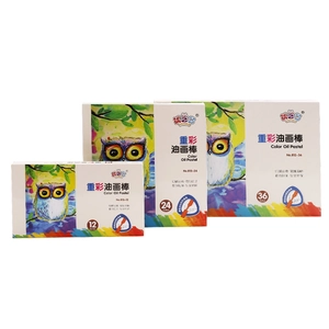 Heavy color oil pastel set in 12, 24, and 36 color boxes with owl illustrations