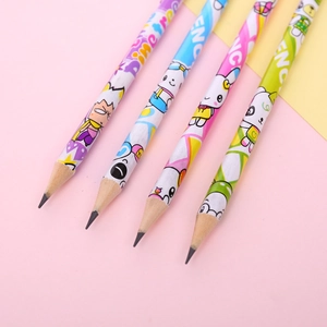 Pack of four sharpened HB cartoon wooden pencils with colorful character prints