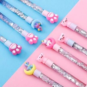 Stylo Gel Lumineux Kawaii à Sable Mouvant Encre Noire 0.5mm Cochon Licorne Patte de Chat Pailleté pour Filles Étudiants École Bureau Papeterie