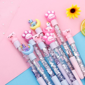 Stylos à gel à sable mouvant rose avec figurines d'animaux et paillettes pour filles