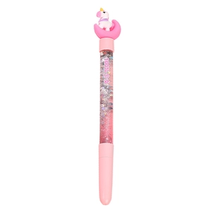 Stylo à paillettes licorne rose avec sable mouvant liquide et décoration de lune
