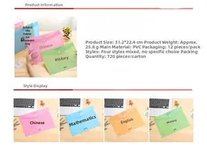 Detailed view of A4 PVC subject folders with dimensions and colorful snap buttons