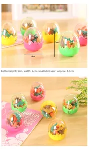 Close-up of colorful dinosaur egg erasers showing precise 5cm height measurements