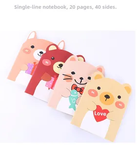 Set of four cute animal notebooks featuring cartoon bear and cat with single-line pages