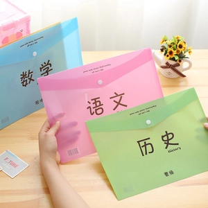 Subject Document Folder A4 Translucent PP Plastic Snap Button File Organizer Storage Bag Student Stationery Office