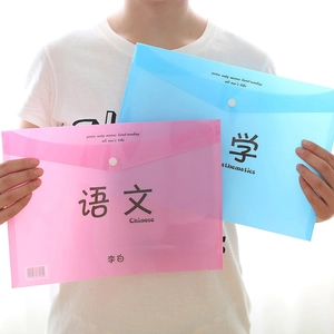 A4 snap button file folders in pink and blue transparent plastic for school subjects