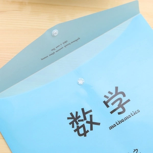 A4 light blue translucent plastic mathematics subject file folder with snap button closure