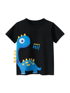 Boys Cartoon Dinosaur Graphic Print Short Sleeve T-Shirt 100% Cotton Round Neck Casual Summer Top For Kids