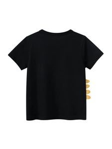 Kids black short sleeve T-shirt with yellow dinosaur spine scales shown from back view