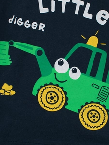 T-shirt enfant en coton bleu marine avec imprimé pelleteuse verte et texte mignon