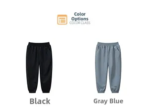 Detail view of summer kids joggers in black and grey blue colors with elastic cuffs