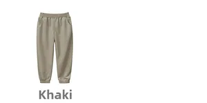 Detailed view of kids' khaki anti-mosquito pants featuring elastic waist and side pockets