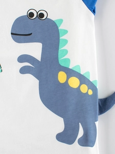 T-shirt blanc en coton pour enfants avec un grand imprimé de dinosaure bleu cartoon