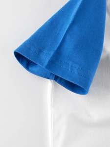 T-shirt enfant à manches courtes raglan bleues avec coutures doubles de haute qualité