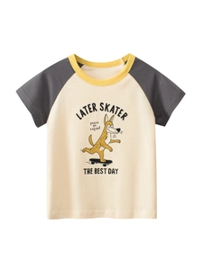 Boys Raglan Sleeve T-Shirt Cotton Cartoon Dog Skateboard Print Contrast Color Summer Casual Top