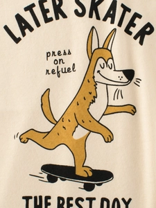 Toddler boys' beige raglan t-shirt with cartoon skating dog print and cotton texture