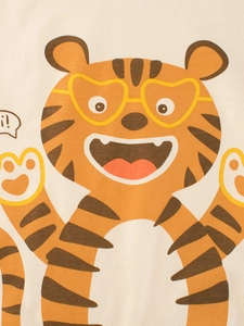 T-shirt d'été pour enfants en coton avec imprimé tigre mignon et lunettes de soleil