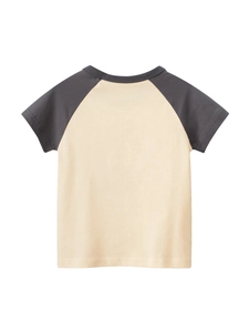 T-shirt à manches raglan pour enfants en coton doux jaune et gris foncé chiné