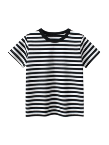 Classic striped cotton T-shirt for boys featuring a black and white crewneck design
