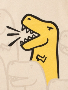 Kids short sleeve T-shirt featuring yellow cartoon dinosaur print on cotton fabric