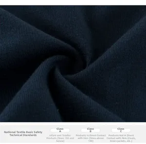 Close-up of soft navy cotton knit fabric showing premium texture and safety class A quality