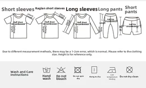 Tableau des tailles pour t-shirts enfants avec mesures détaillées et conseils d'entretien