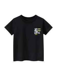 Boys Kids T-Shirt Pure Cotton Short Sleeve Crew Neck UFO Alien Gamer Graphic Summer Streetwear Casual Tee
