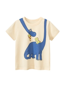 Kids Cartoon Dinosaur T-Shirt 100% Cotton Short Sleeve Crew Neck Breathable Summer Casual Top For Boys Girls