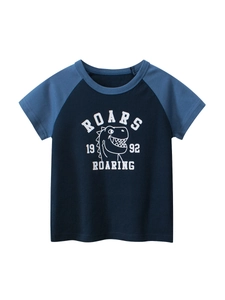 Boys Cotton Short Sleeve T-Shirt Cartoon Dinosaur Print Crew Neck Summer Casual Soft Breathable Toddler Kids Apparel