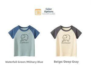 T-shirts enfant en coton avec imprimés éléphant, coloris vert cascade et abricot