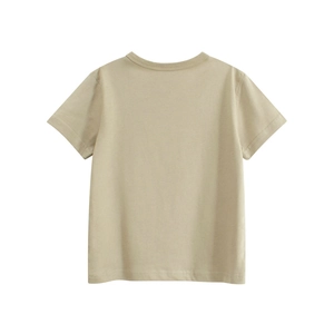 Back view of a plain light beige cotton T-shirt for boys with a classic round neck