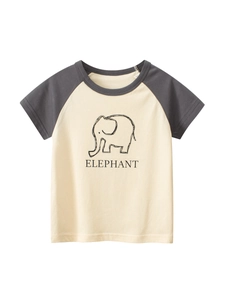 T-shirt en coton pour enfants avec manches raglan et imprimé éléphant dessin animé