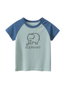 T-shirt enfant à manches courtes avec imprimé éléphant en vert menthe et bleu