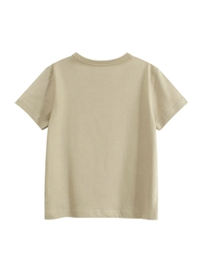 Minimalist beige cotton t-shirt for boys with a classic round neck back view display