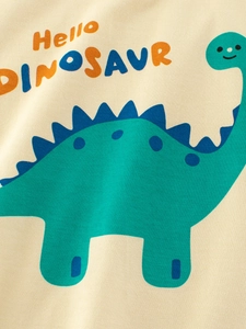 T-shirt per bambini a maniche lunghe in cotone con stampa dinosauro e scritte