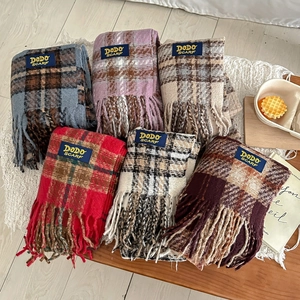 Écharpe À Carreaux Imitation Cachemire Hiver Chaud Épais Gland Style Coréen Longues Châles Doux Pour Femmes