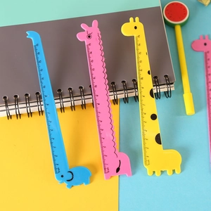 Cute Cartoon Giraffe Plastic Straight Ruler For Students Drawing School Office Stationery Animal Shaped Measuring Tool