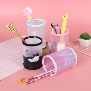 Creative animal-themed round desktop organizer set with cartoon ruler and pencils