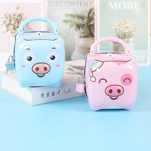 Hucha de Hojalata con Forma de Cerdo de Dibujos Animados Con Candado Y Llaves Asa Portátil Olla de Ahorro de Monedas Regalo para Niños Caja Decorativa