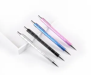 Detail view of four 0.5mm metal mechanical pencils with anti-slip grid texture grips