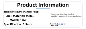 Detaillierte Spezifikationen für 0,5 mm Metalldruckbleistift mit Logo-Anpassungsoption