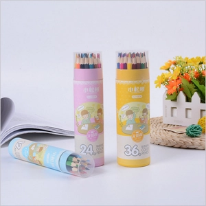 Cartoon cylindrical color pencil set in 12, 24, and 36 count for artistic drawing