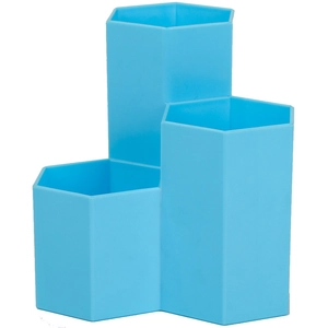 Three-slot hexagonal desktop organizer for stationery and makeup brushes in light blue