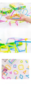 Detailed view of colorful flexible DIY geometric building sticks for creative 3D construction