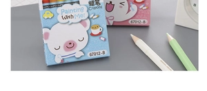 Close-up of 8-color kids crayons in blue box with cute polar bear cartoon design