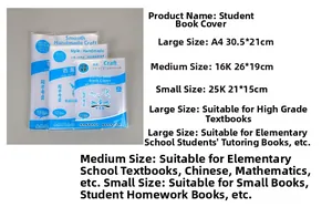Detailed size chart for transparent plastic book covers in A4, 16K, and 25K formats